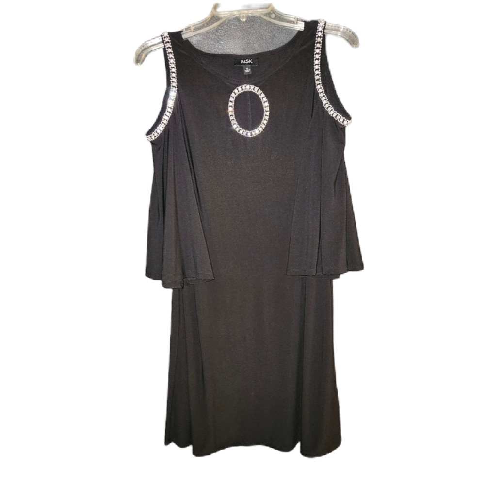MSK Black Embellished Cold Shoulder Mini Dress Size Medium